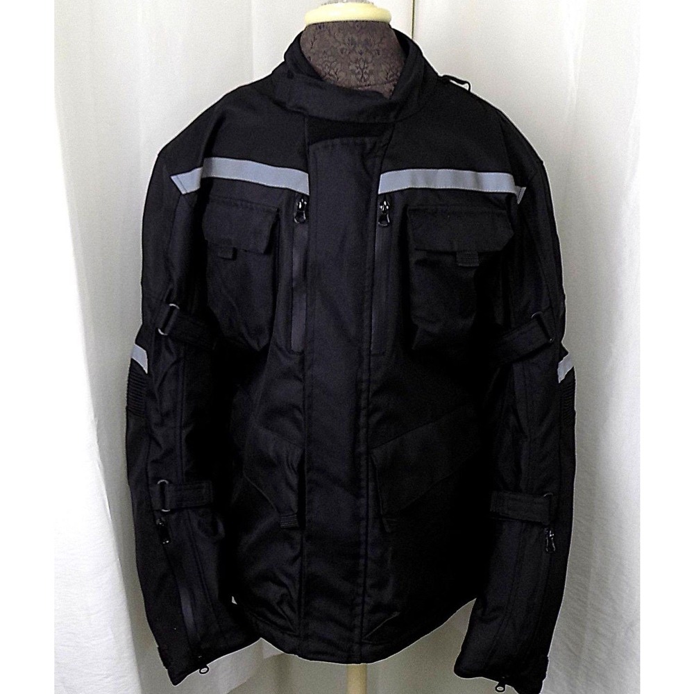 Noru Mens Black Textile Motorcycle Riding Jacket Reflective Safety Large